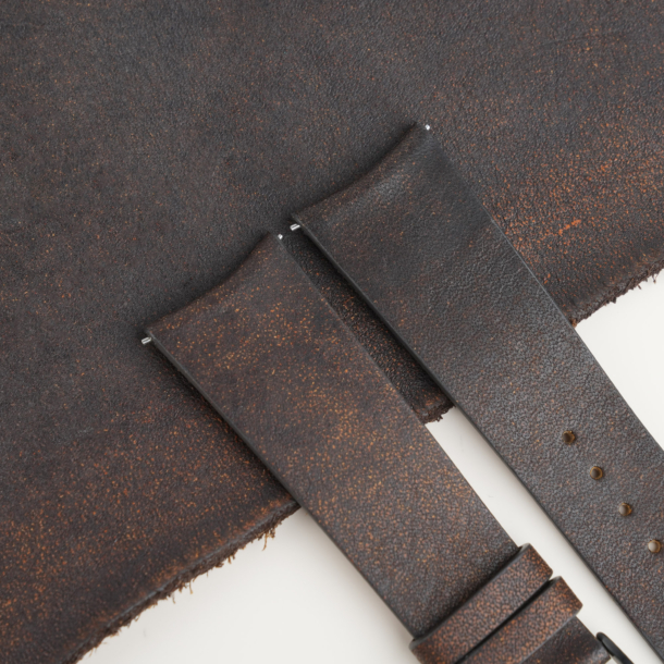 Curved End Tawny Brown Habana Lining Golden Epsom Leather Watch Strap
