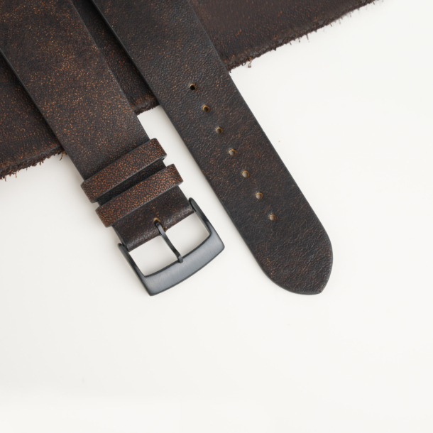 Curved End Tawny Brown Habana Lining Golden Epsom Leather Watch Strap