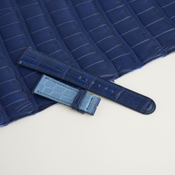 Dark Blue Alligator Lining Light Water Alligator Leather Watch Strap