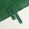 Curved End Double Stitching Light Green Alligator Lining Black Epsom Leather Watch Strap