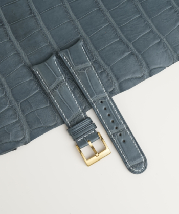 Curved End Stone Grey Alligator Lining Mid Night Blue Alligator Leather Watch Strap