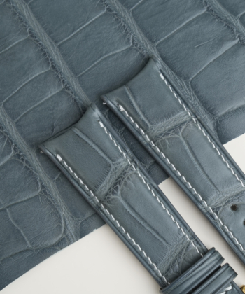 Curved End Stone Grey Alligator Lining Mid Night Blue Alligator Leather Watch Strap