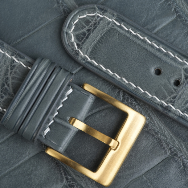 Curved End Stone Grey Alligator Lining Mid Night Blue Alligator Leather Watch Strap