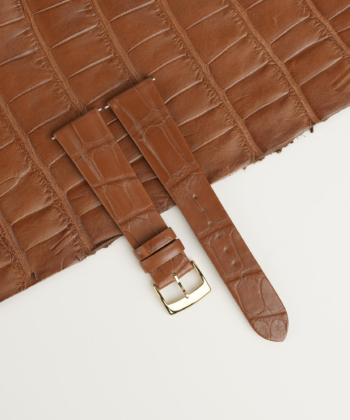 Cognac Alligator Folded Edges Leather Watch Strap