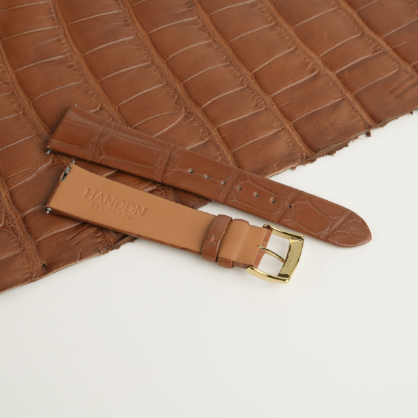 Cognac Alligator Folded Edges Leather Watch Strap