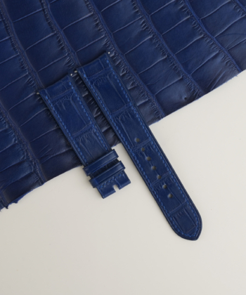 Curved End Dark Blue Alligator Lining Navy Swift Leather Watch Strap