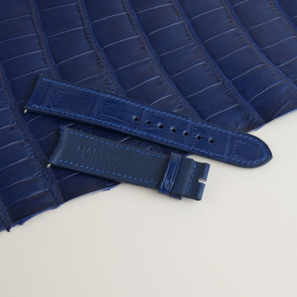 Curved End Dark Blue Alligator Lining Navy Swift Leather Watch Strap