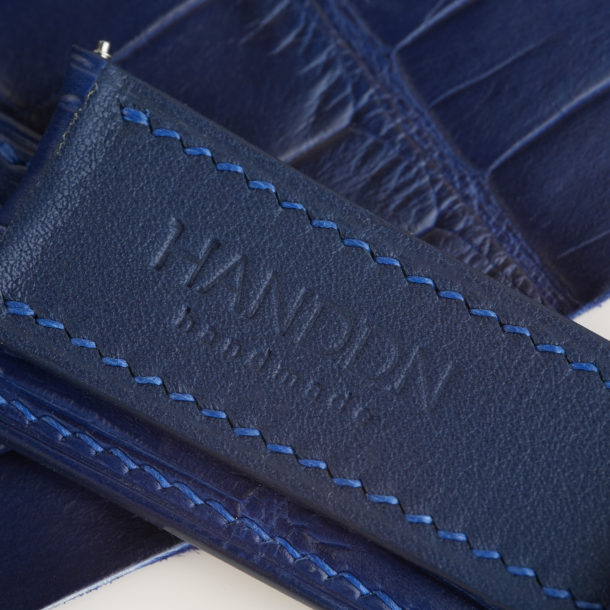 Curved End Dark Blue Alligator Lining Navy Swift Leather Watch Strap