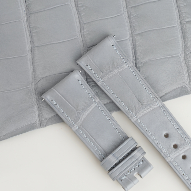 Light Grey Alligator Folded Edge Leather Watch Strap