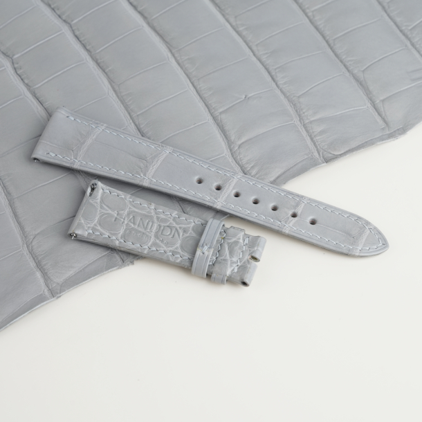 Light Grey Alligator Folded Edge Leather Watch Strap