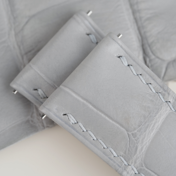 Light Grey Alligator Folded Edge Leather Watch Strap