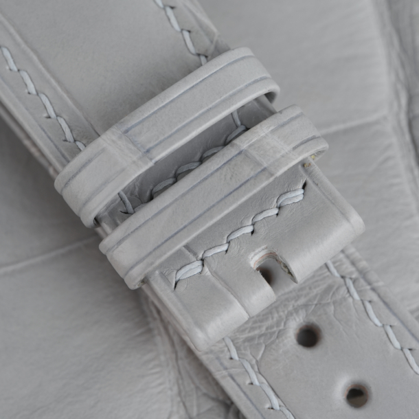 Light Grey Alligator Folded Edge Leather Watch Strap