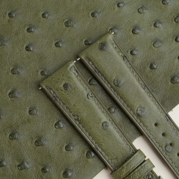 Green Ostrich Lining Forest Epsom Leather Watch Strap
