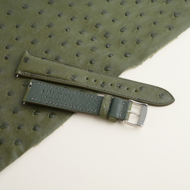 Green Ostrich Lining Forest Epsom Leather Watch Strap
