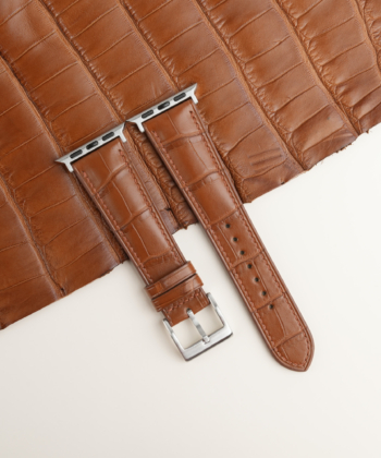 Cognac Alligator Lining Dark Brown Epsom Leather Apple Watch Band