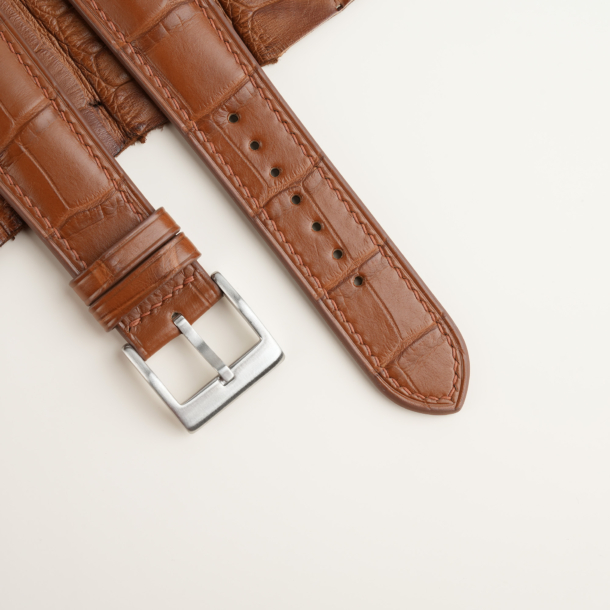 Cognac Alligator Lining Dark Brown Epsom Leather Apple Watch Band