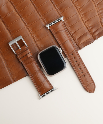 Cognac Alligator Lining Dark Brown Epsom Leather Apple Watch Band