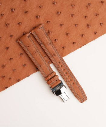 Brown Ostrich Lining Pearl White Epsom Leather Folded Edge Watch Strap