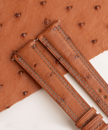 Brown Ostrich Lining Pearl White Epsom Leather Folded Edge Watch Strap