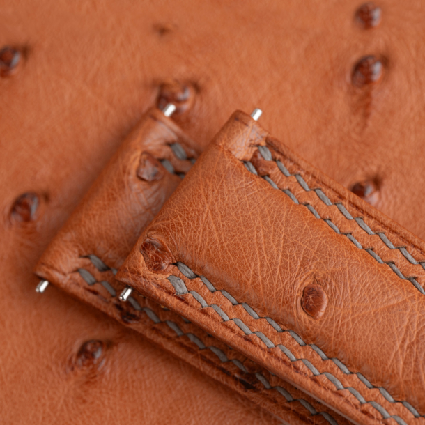 Brown Ostrich Lining Pearl White Epsom Leather Folded Edge Watch Strap