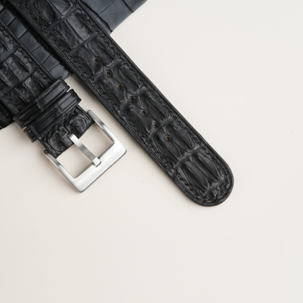 Black Double Hornback Alligator Lining Black Rubber Watch Strap