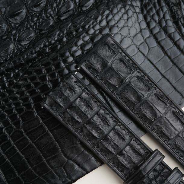 Black Double Hornback Alligator Lining Black Rubber Watch Strap