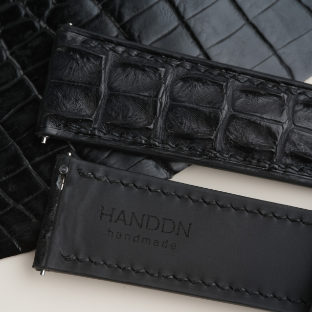 Black Double Hornback Alligator Lining Black Rubber Watch Strap