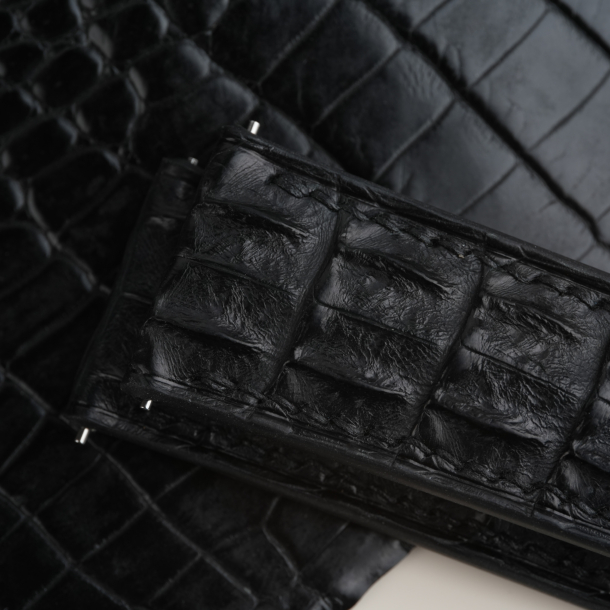 Black Double Hornback Alligator Lining Black Rubber Watch Strap