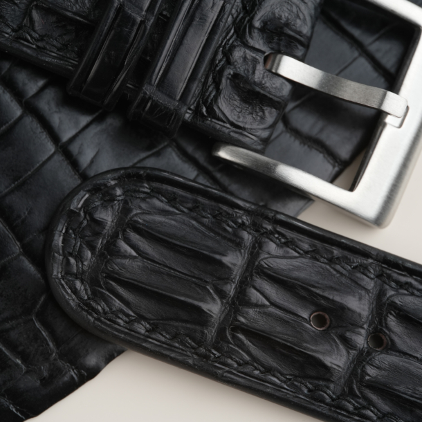 Black Double Hornback Alligator Lining Black Rubber Watch Strap