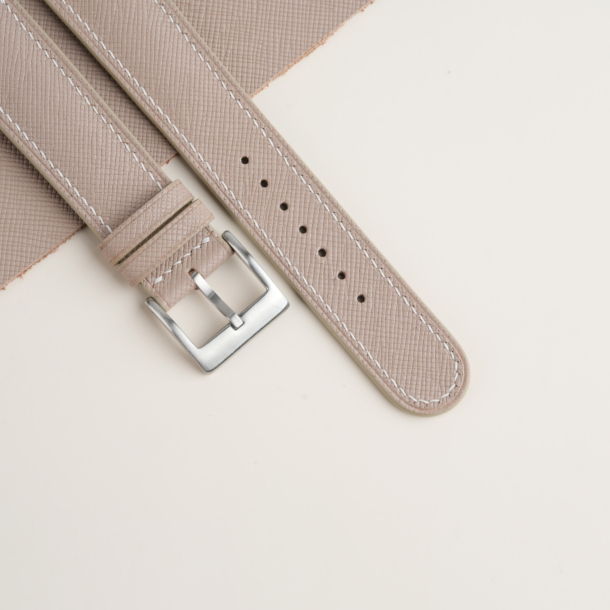 Cream Saffiano Leather Lining Black Rubber Watch Strap