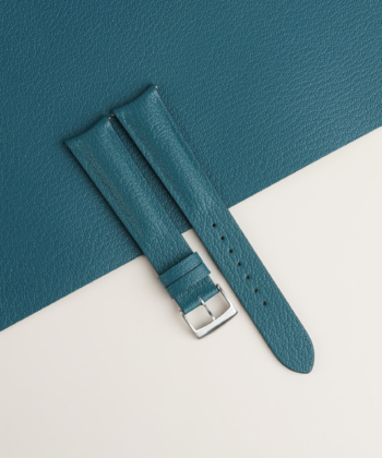 Curved End Aqua Blue Alran Sully Lining Navy Alran Sully Leather Watch Strap