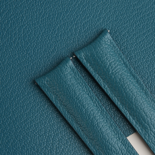 Curved End Aqua Blue Alran Sully Lining Navy Alran Sully Leather Watch Strap