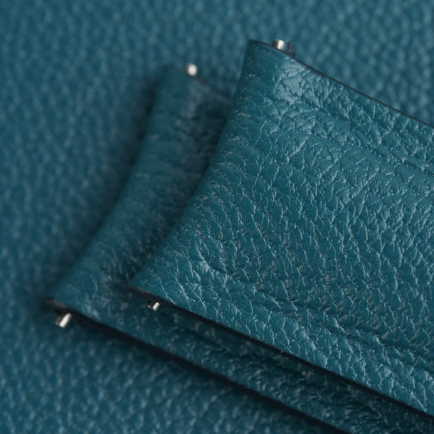 Curved End Aqua Blue Alran Sully Lining Navy Alran Sully Leather Watch Strap