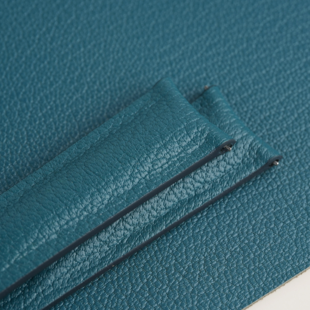 Curved End Aqua Blue Alran Sully Lining Navy Alran Sully Leather Watch Strap