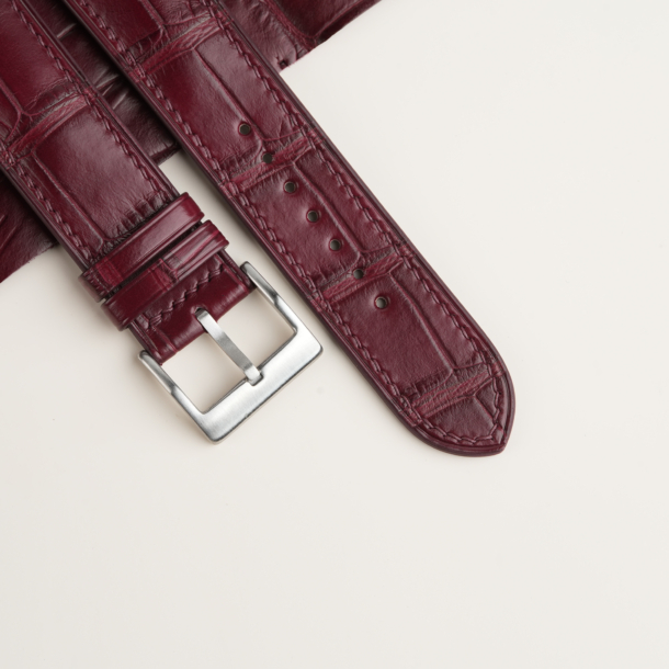 Burgundy Alligator Lining Dark Brown Alran Sully Leather Watch Strap