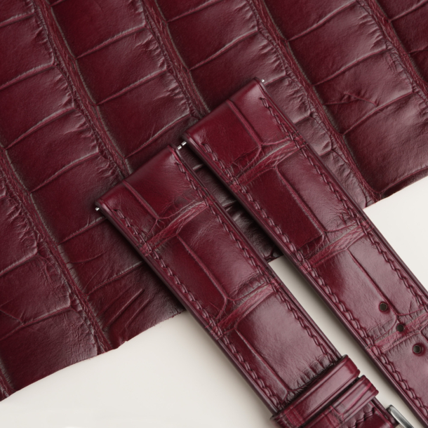 Burgundy Alligator Lining Dark Brown Alran Sully Leather Watch Strap