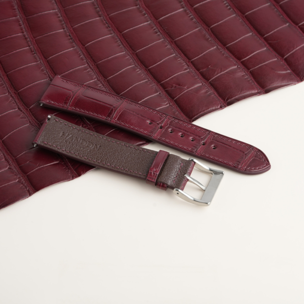 Burgundy Alligator Lining Dark Brown Alran Sully Leather Watch Strap