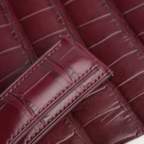 Burgundy Alligator Lining Dark Brown Alran Sully Leather Watch Strap