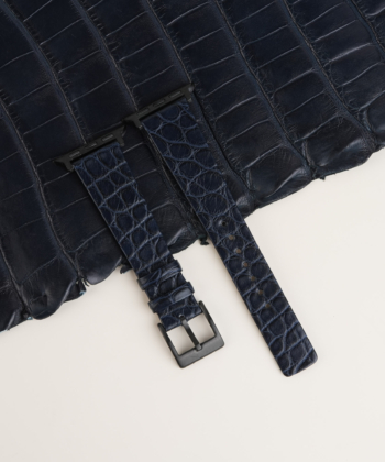 Folded Edge Midnight Blue Alligator Round Scales Leather Apple Watch Band