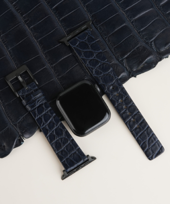 Folded Edge Midnight Blue Alligator Round Scales Leather Apple Watch Band