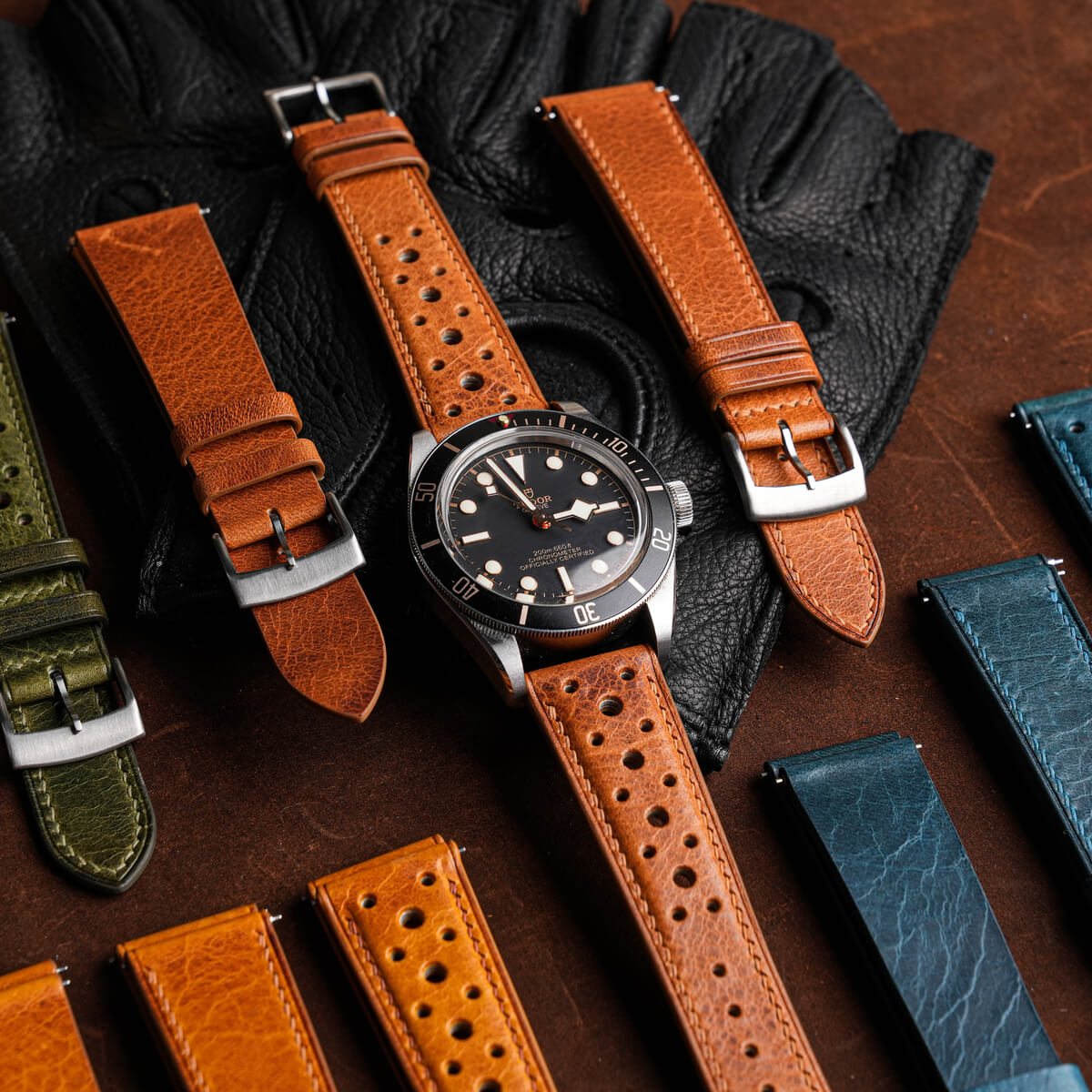 Gold leather watch strap