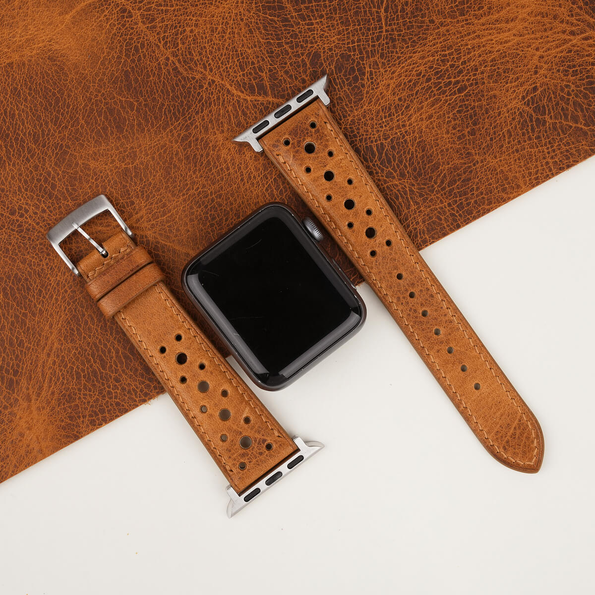 Gold leather watch strap
