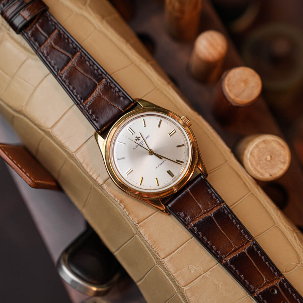 Gold leather watch strap