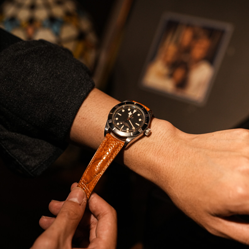 Gold leather watch strap