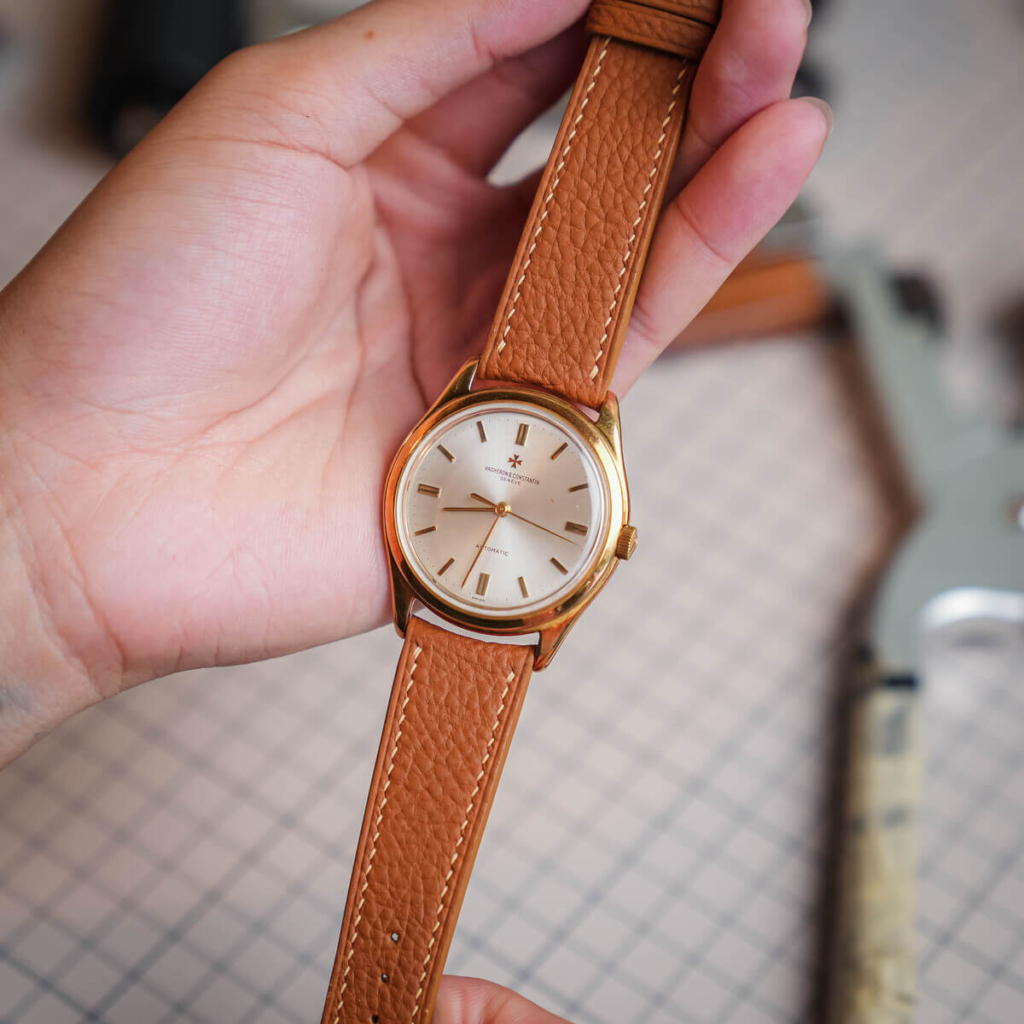 Gold leather watch strap