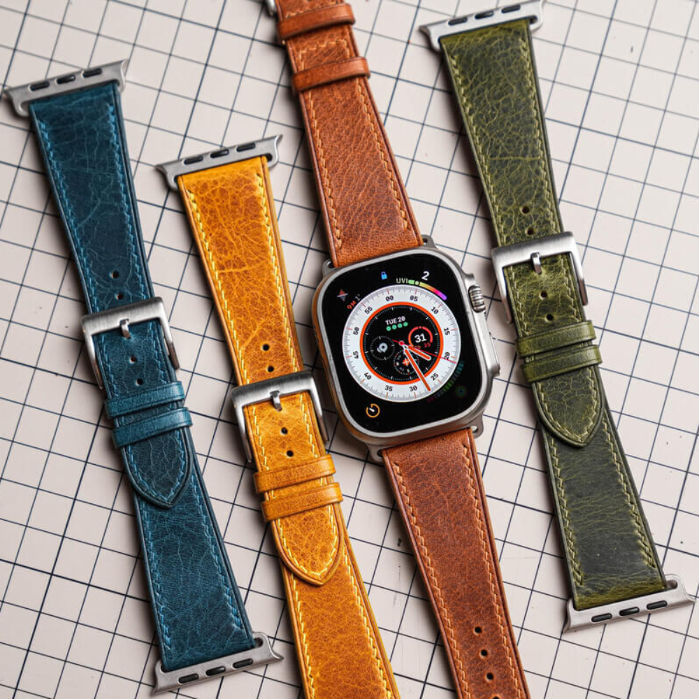 Gold leather watch strap