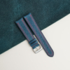 Curved End Double Stitching Dark Aqua Blue Waxed Leather Watch Strap
