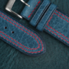 Curved End Double Stitching Dark Aqua Blue Waxed Leather Watch Strap