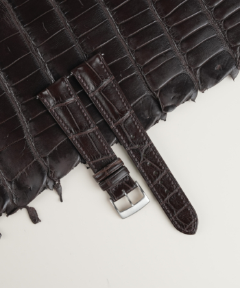 Dark Brown Alligator Lining Light Green Alligator Leather Folded Edge Watch Strap