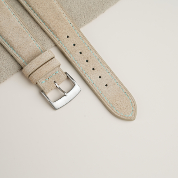 Beige Suede Lining Turquoise Epsom Leather Watch Strap
